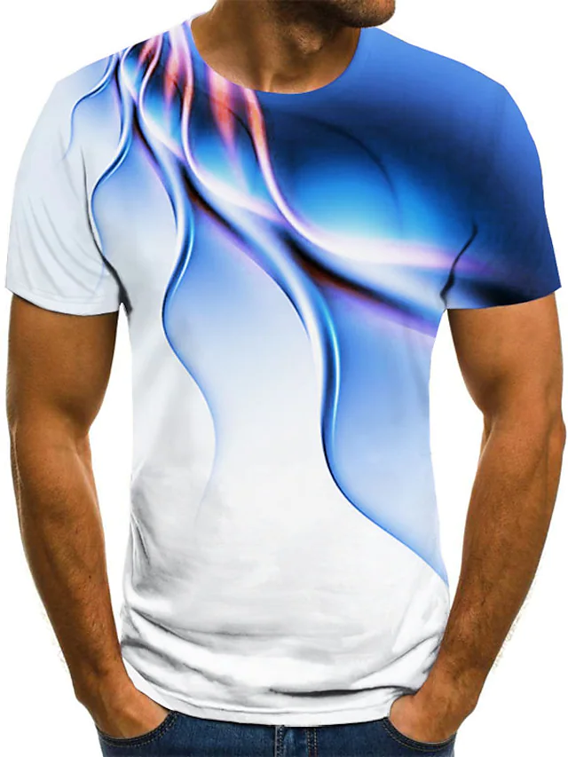 Men's 3D Abstract Print T-Shirt Blue XL