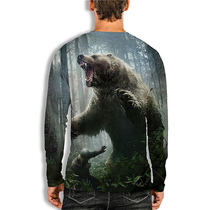 Men's Unisex T shirt 3D Print Graphic Prints Bear Crew Neck Daily Holi Black-Gray M