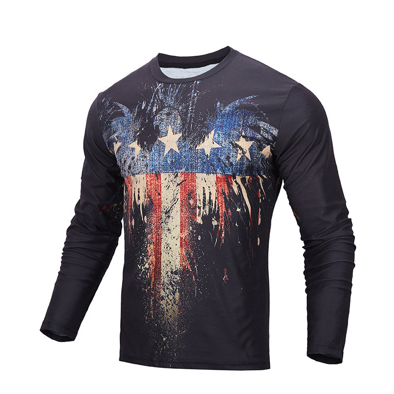 Men's Patriotic American Flag Graphic Long Sleeve T-shirts