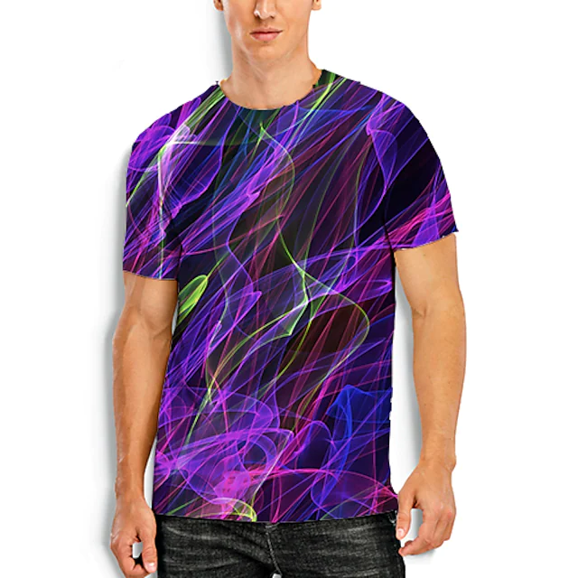 Men's 3D Abstract Print T-Shirt Purple 2XL