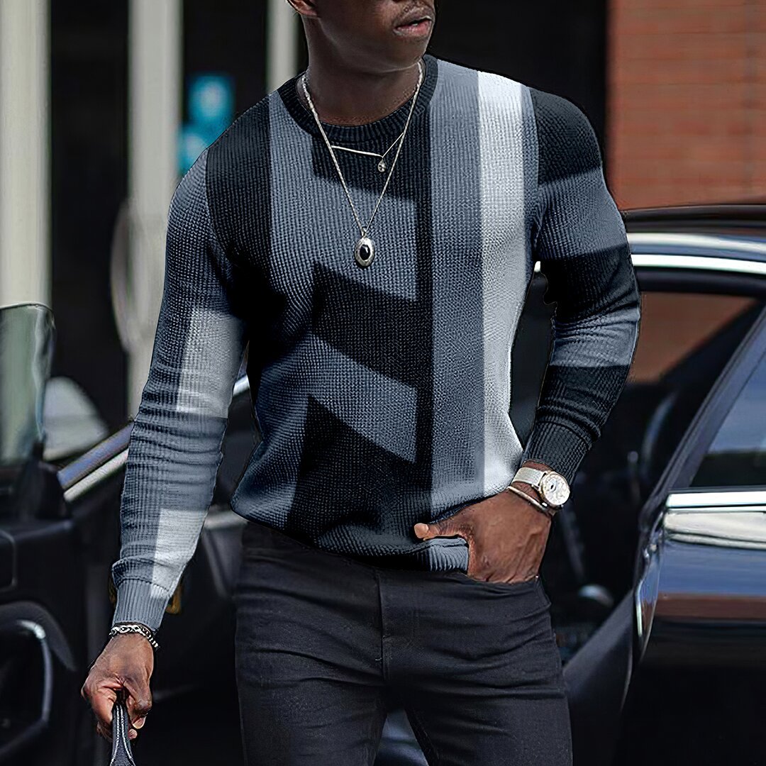 LONG SLEEVE FASHION CONTRAST COLOR ROUND NECK MEN'S TOP