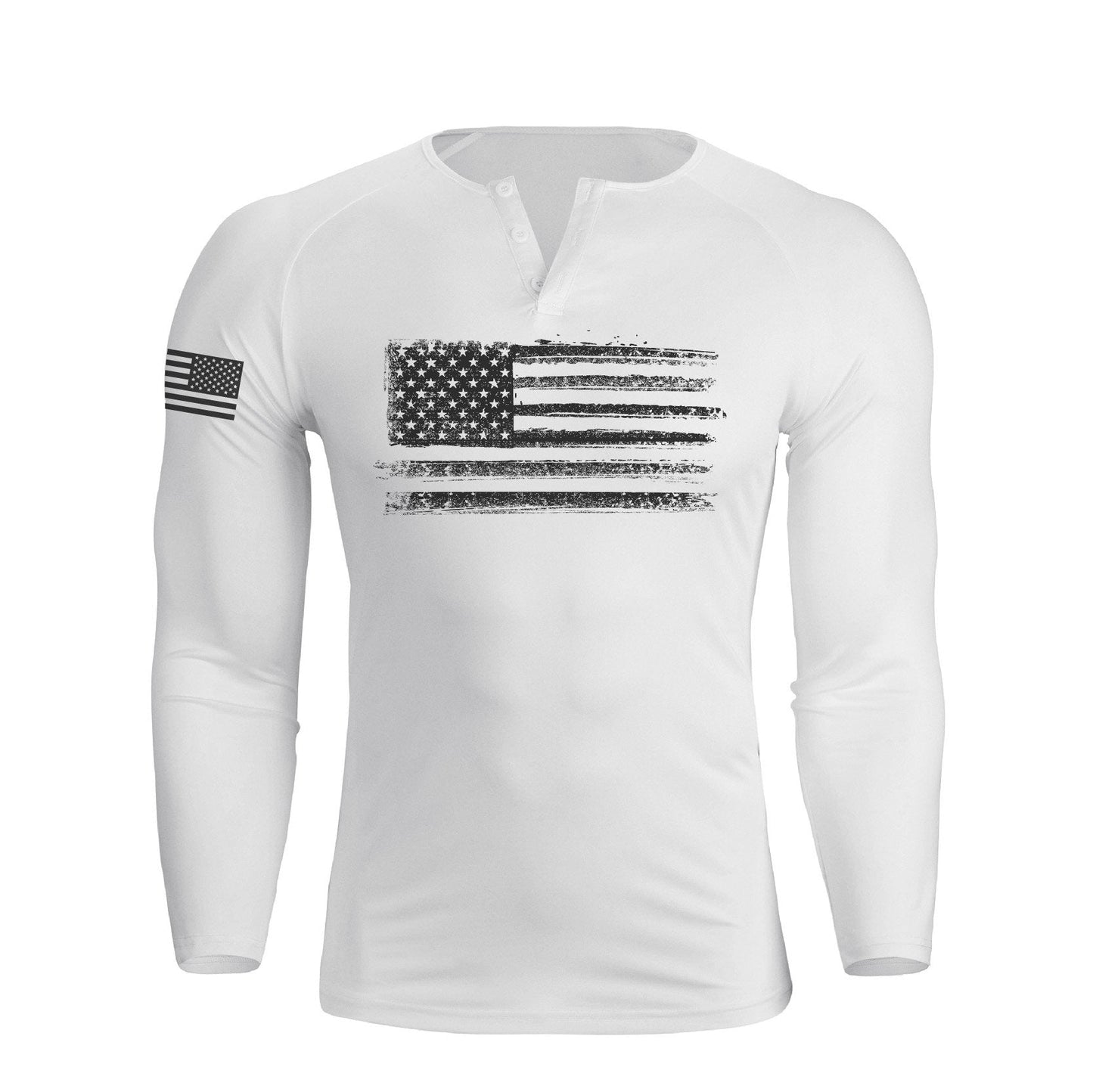 Men's American Flag Regular Fit 1/4 Button V-neck Long Sleeve T-shirts