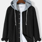 Mens Solid Color Corduroy Long Sleeve Contrast Drawstring Hooded Shirts