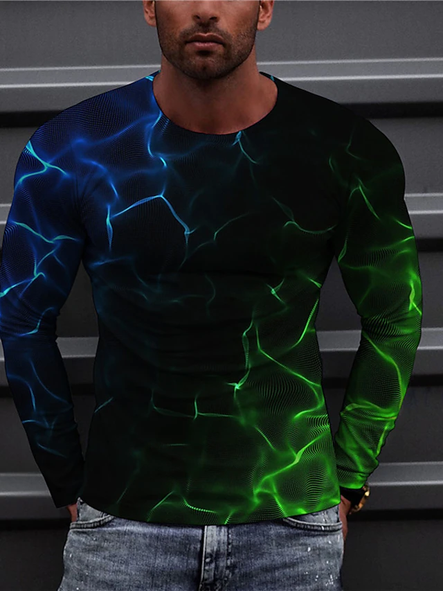 Men's 3D Print Pattern Crew Neck Long Sleeve Top