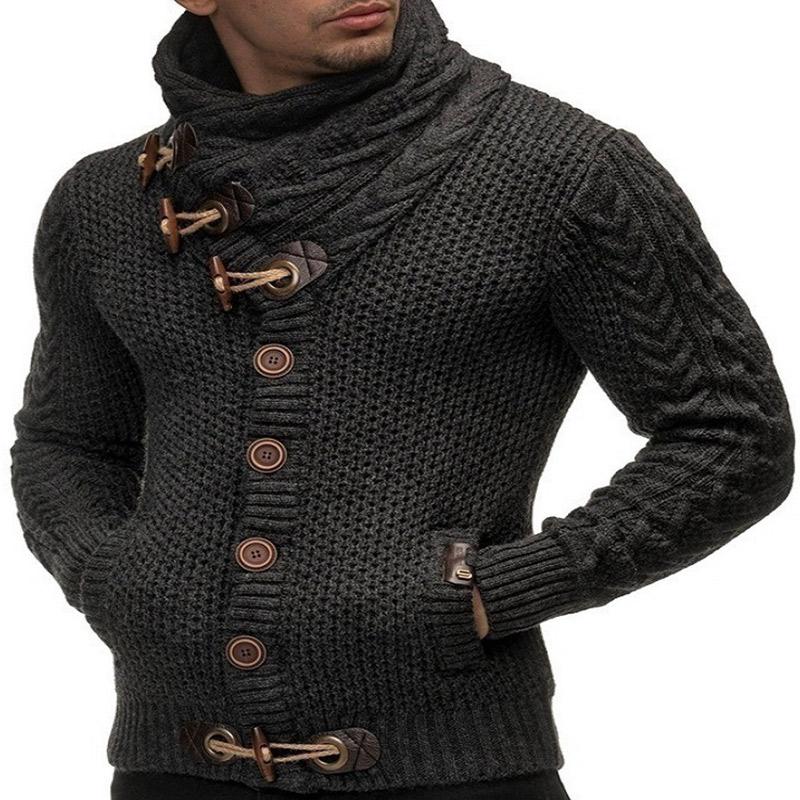 Men Solid Color Horn Button Sweater