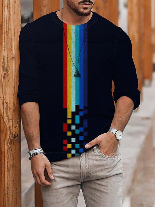 Long-sleeved geometric polo shirt