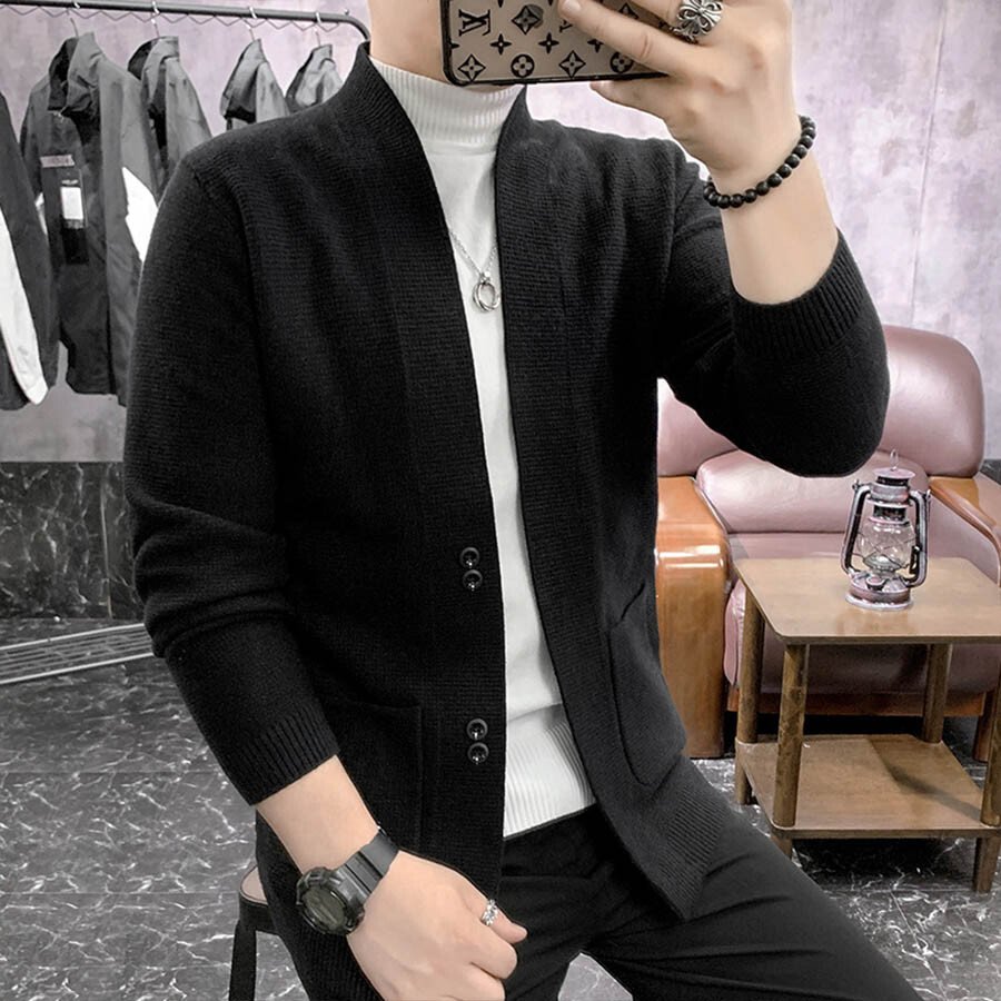 Men&#039;s Casual Knitted Cardigan Top Black M