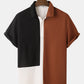 Mens Tricolor Knitted Lapel Short Sleeve Regular Hem Shirt SKUH83526