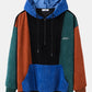 Mens Corduroy Color Block Stitching Half Zip Hoodie Two Pieces Outfits