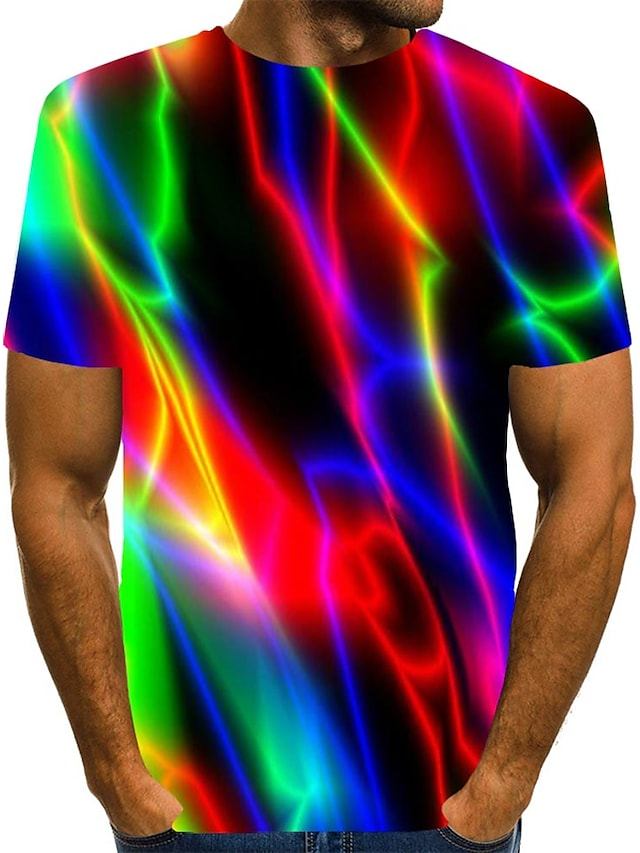 Men's 3D abstract print T-shirt Rainbow S