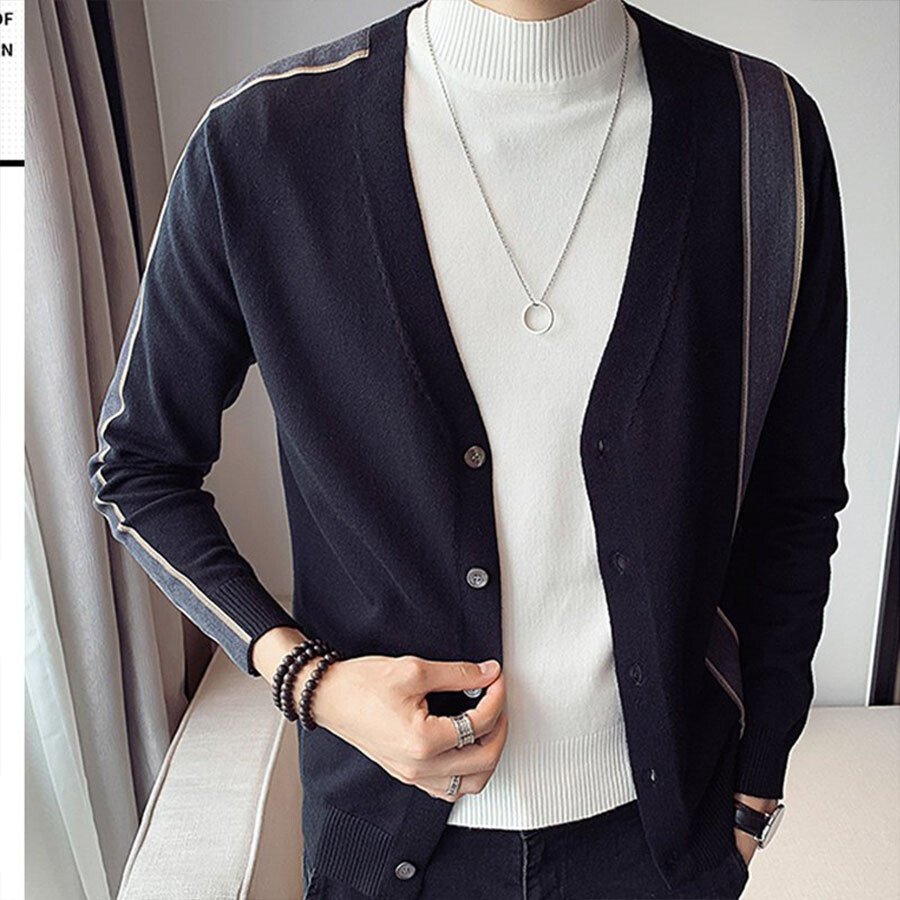 Men&#039;s Casual Knitted Cardigan Top Black L