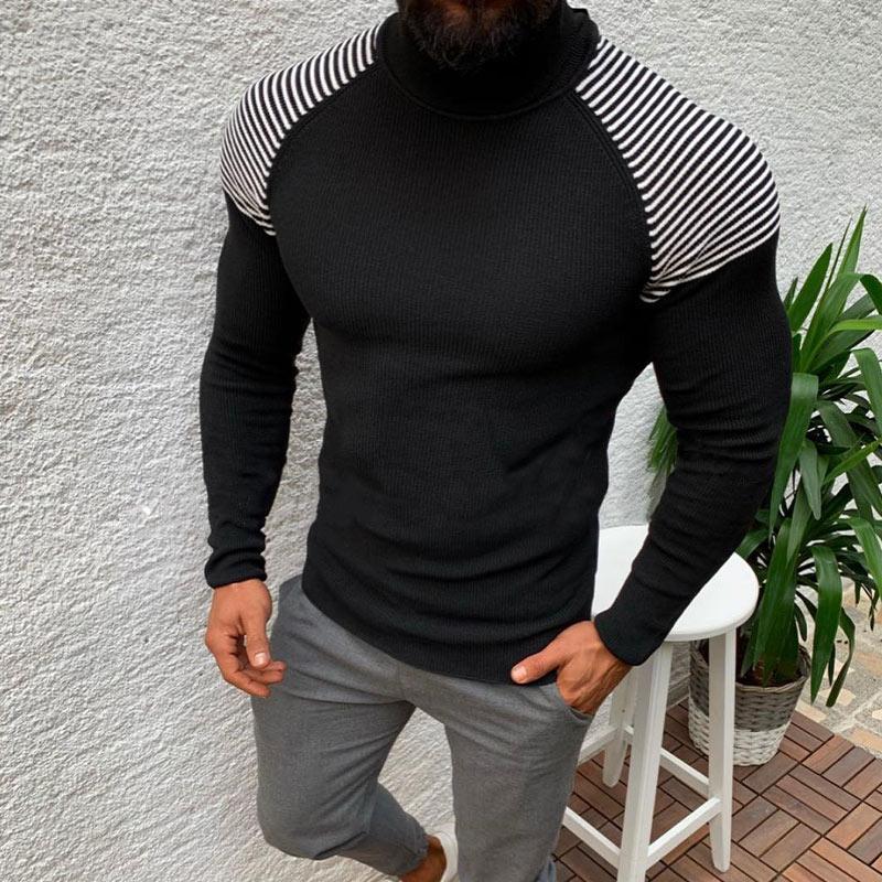 Men Contrast Color Striped Turtleneck Sweater