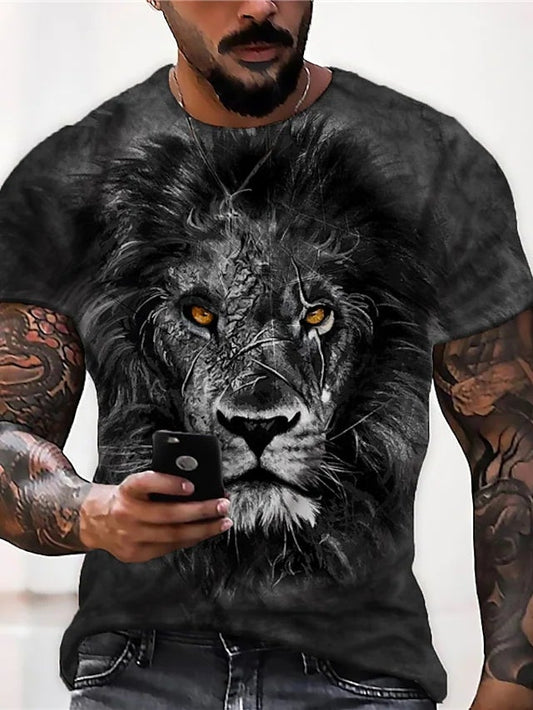 Men's Unisex T shirt 3D Print Graphic Prints Lion Crew Neck Daily Holiday Print Short Sleeve Tops Casual Designer Big and Tall Gray / Summer