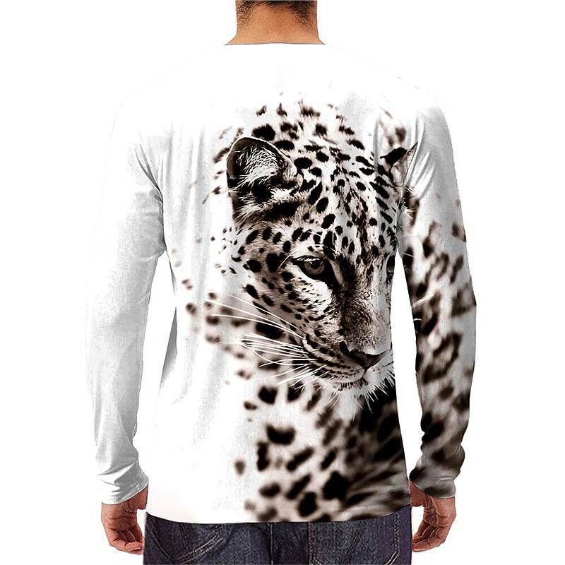 Men's Unisex T shirt 3D Print Leopard Graphic Prints Animal Crew Neck  White M