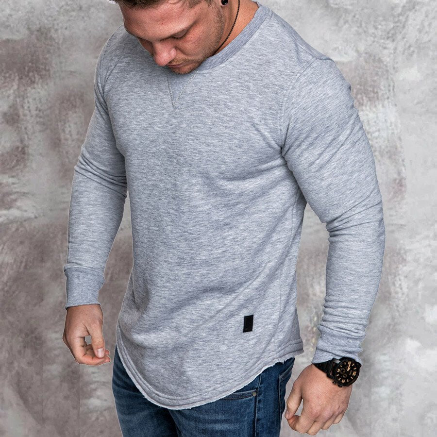 Men Long Sleeve Patchwork Casual Sweatshirt Black L