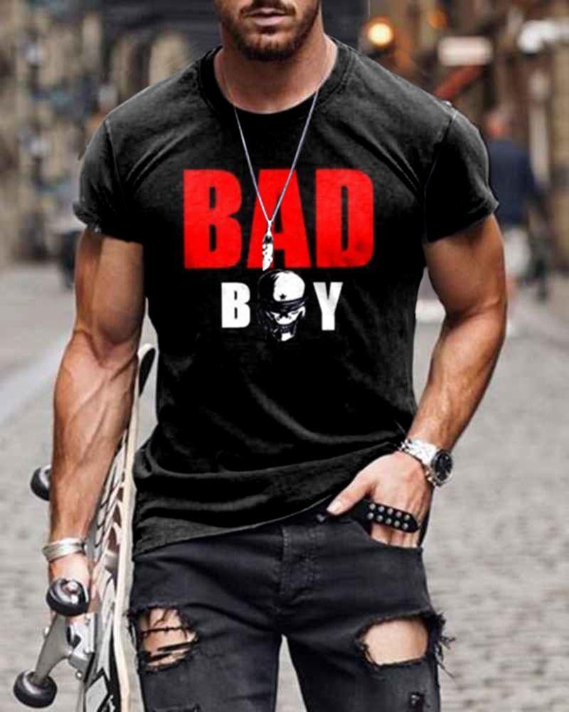 Simple Men's Black BAD Print Short Sleeve