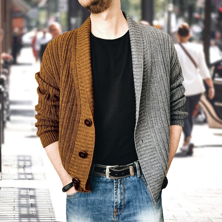 Men&#039;s Casual Long-Sleeved Sweater Coat Brown M