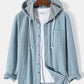 Mens Solid Color Corduroy Long Sleeve Contrast Drawstring Hooded Shirts