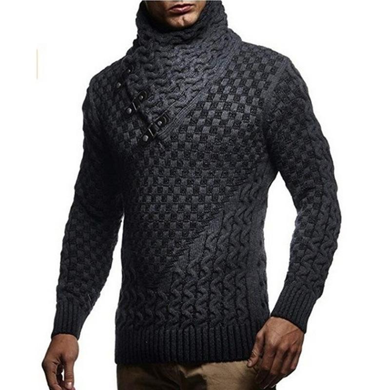 Men Plaid Knitted Turtleneck Sweater