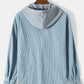 Mens Solid Color Corduroy Long Sleeve Contrast Drawstring Hooded Shirts