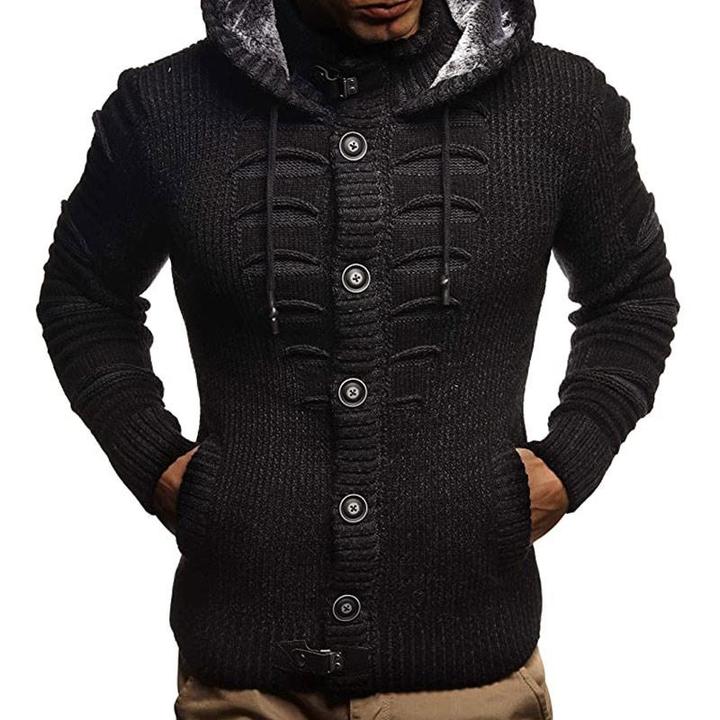 Men Cut-out Pattern Cap Collar Cardigan