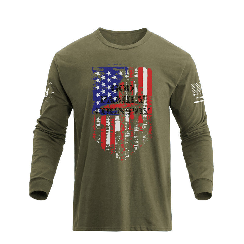 Men's GOD FAMILY COUNTRY American Flag Long Sleeve T-Shirt