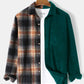 Mens Corduroy Plaid Stitching Button Up Casual Long Sleeve Shirts