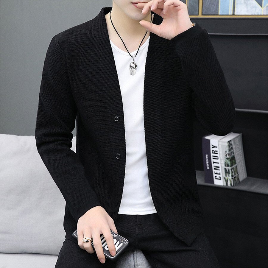 Men&#039;s Casual Knitted Cardigan Top Black M