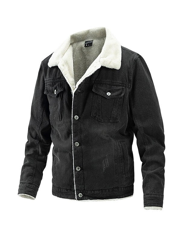 Men'S Plus Fleece Warm Denim Jacket