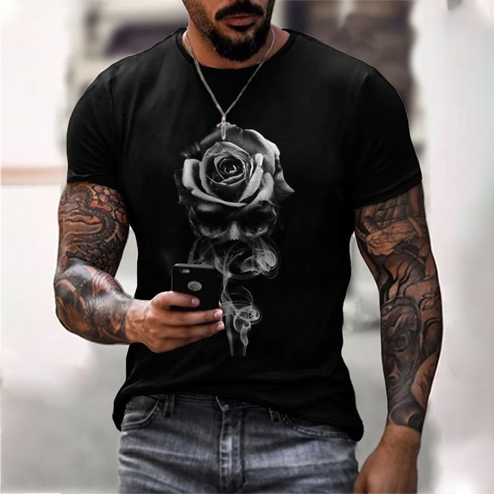 Skull Rose Art Print Short Sleeve T-shirt