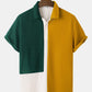 Mens Tricolor Knitted Lapel Short Sleeve Regular Hem Shirt SKUH83526