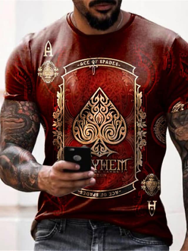 Men's 3D Abstract Print T-Shirt Red S