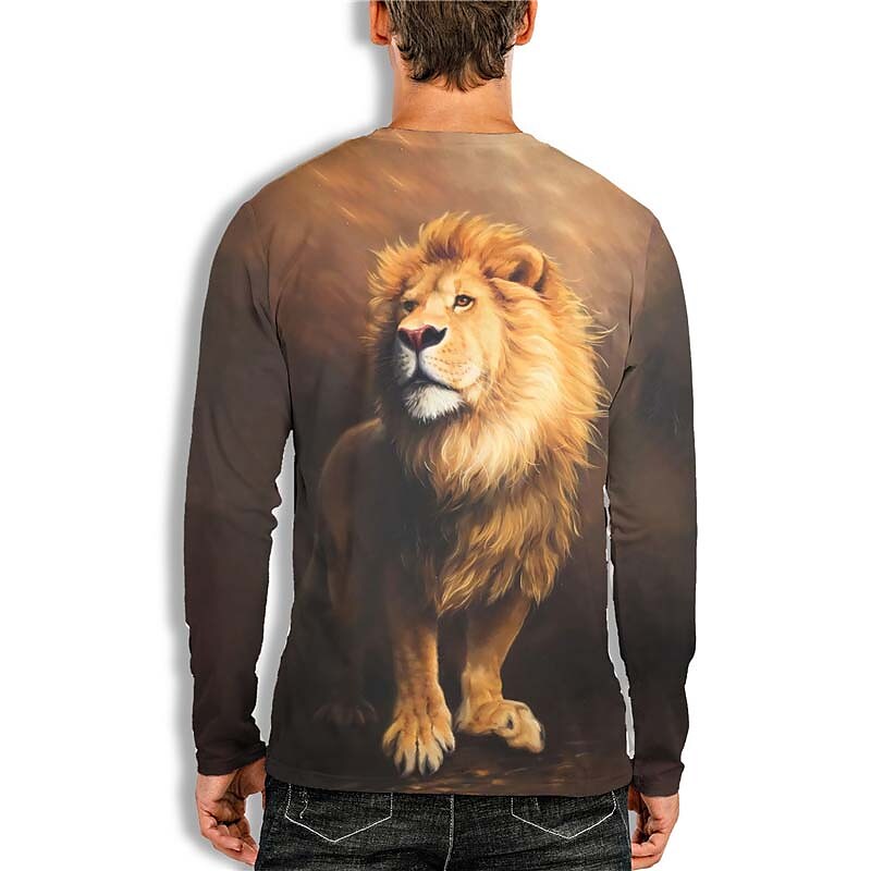 Men's Unisex T shirt 3D Print Graphic Prints Lion Crew Neck Daily Holi Brown M