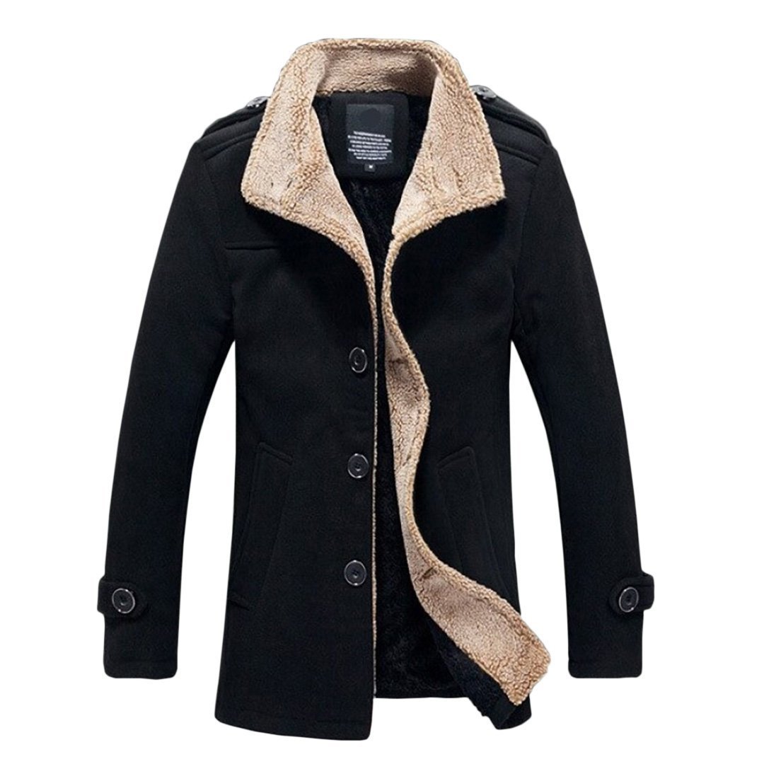 Men's  Solid Buttoned Woolen Autumn Jacket