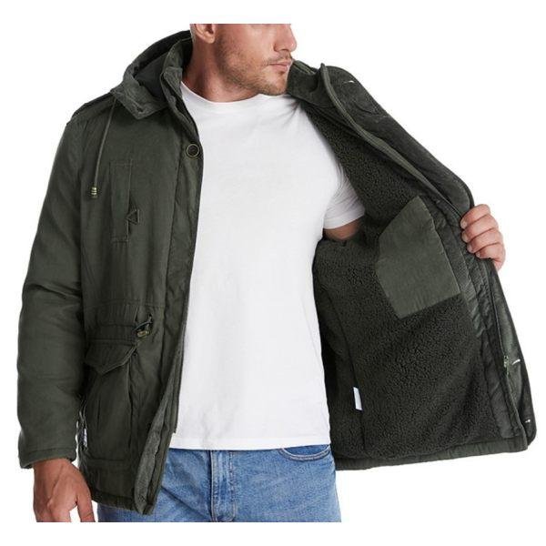 Mens Cashmere Hooded Thickened Multi Pocket Coat Padded Jacket