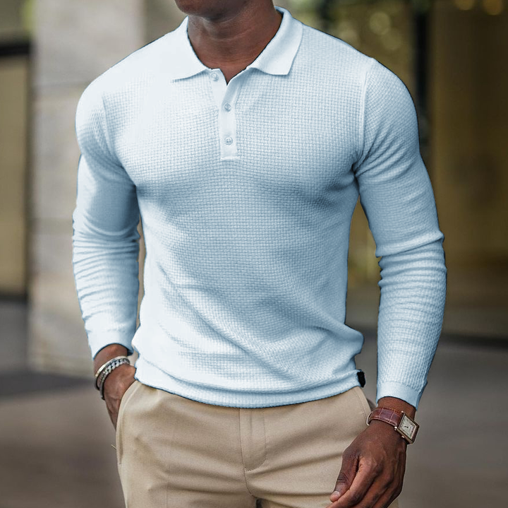 Men's Casual Solid Color Long-sleeved Polo Shirt