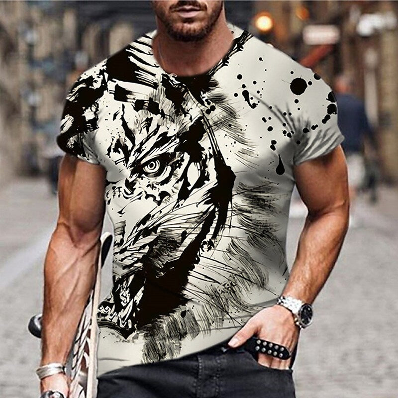 Men's Unisex T shirt 3D Print Graphic Prints Tiger Crew Neck Daily Hol Gray S