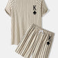 Mens Stripe K Poker Print Raglan Sleeve Casual Two Pieces Outfits