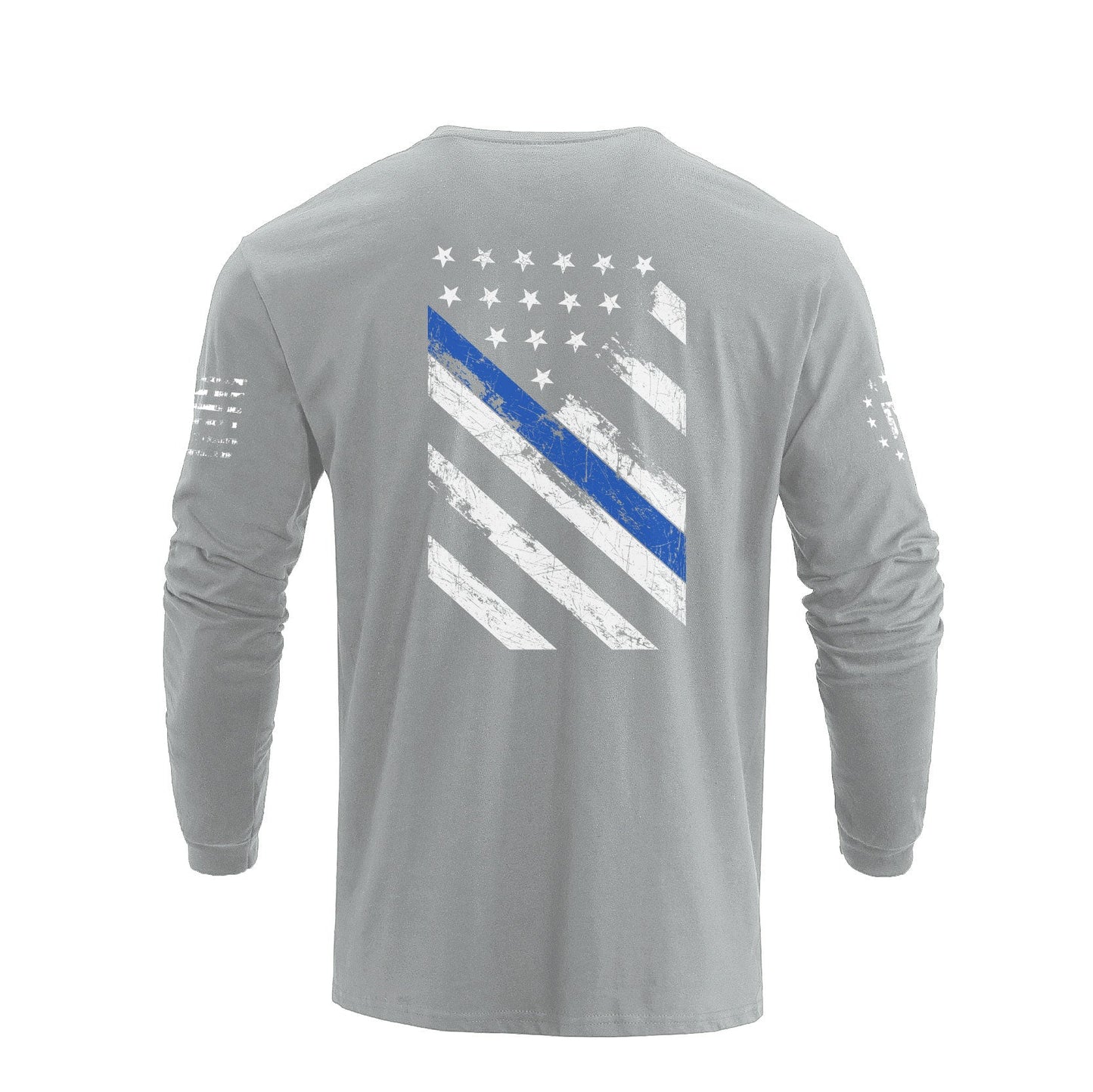 Men's 100% Cotton Blue Line American Flag Graphic Round Neck Long Sleeve T-Shirts