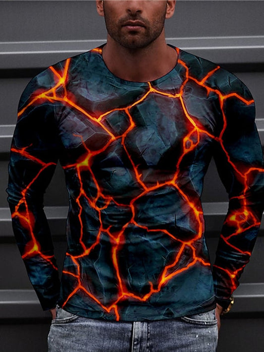 Men's 3D Abstract Print Long Sleeve Orange S