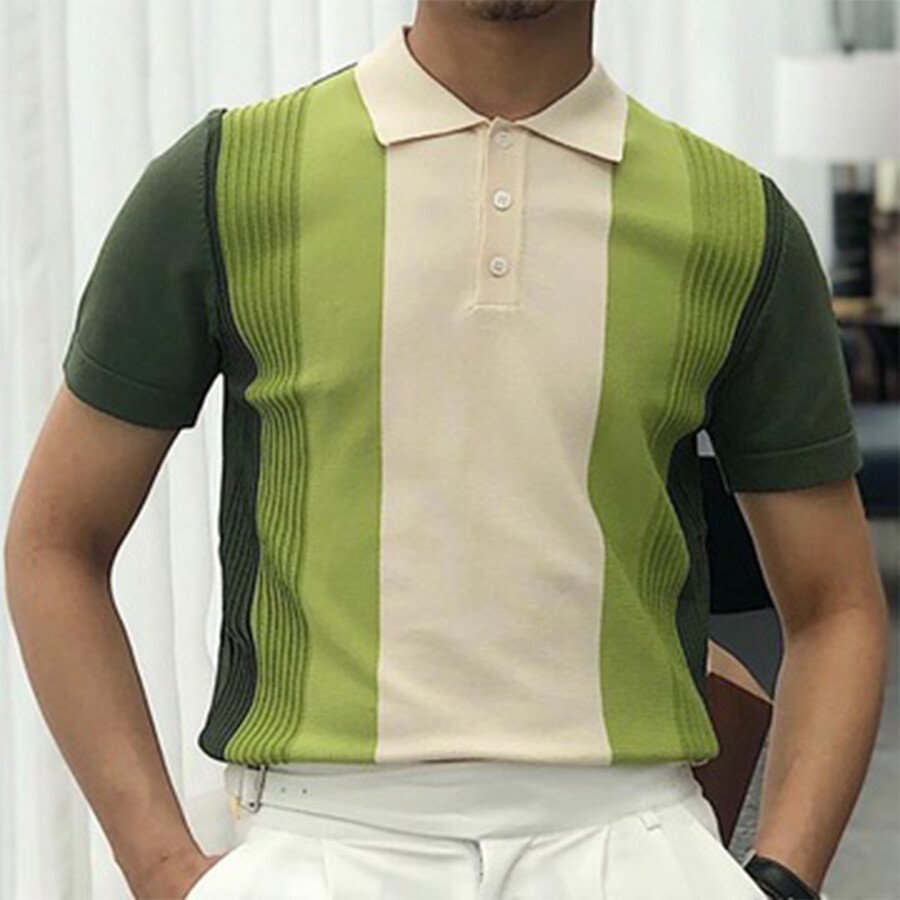 Men&#039;s striped color-block short-sleeved sweater T-shirt Green M