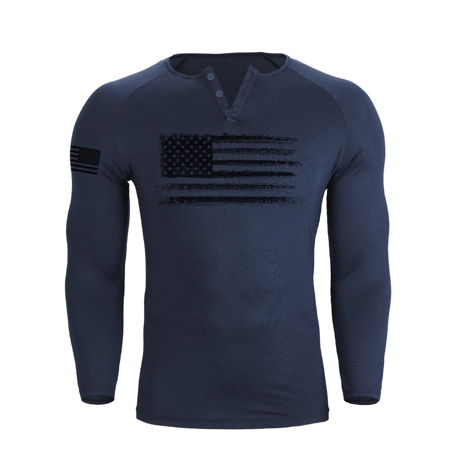 Men's American Flag Regular Fit 1/4 Button V-neck Long Sleeve T-shirts