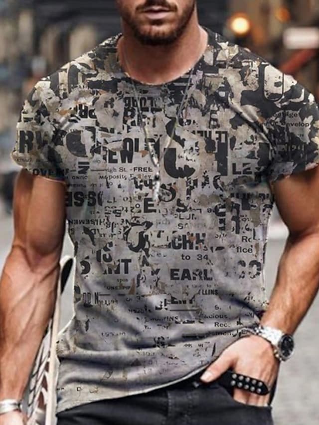 Men's 3D Abstract Print T-Shirt Gray S