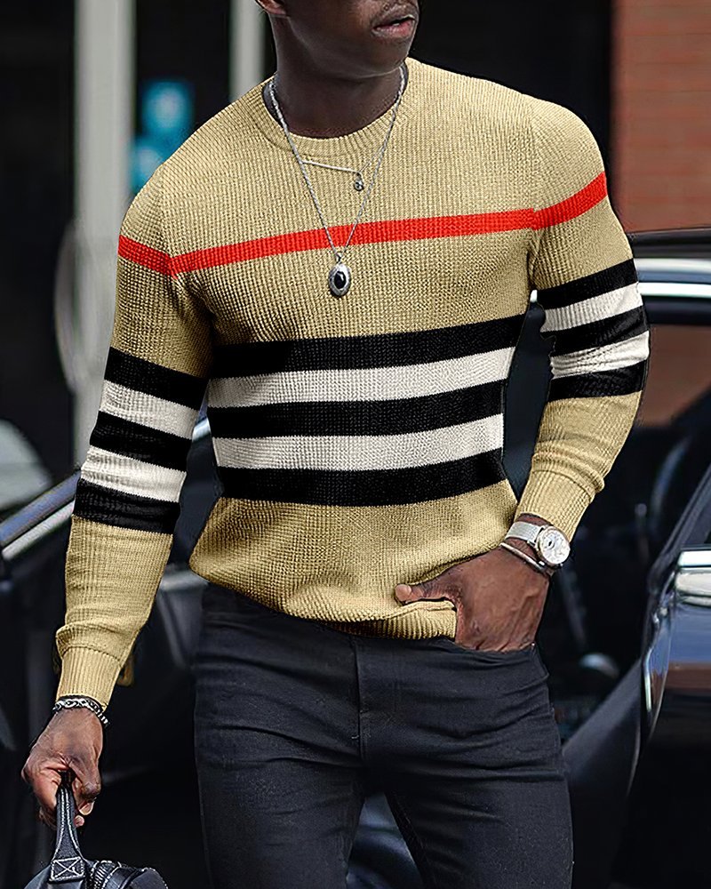 LONG-SLEEVED CONTRAST COLOR MEN'S KNITTED TOP