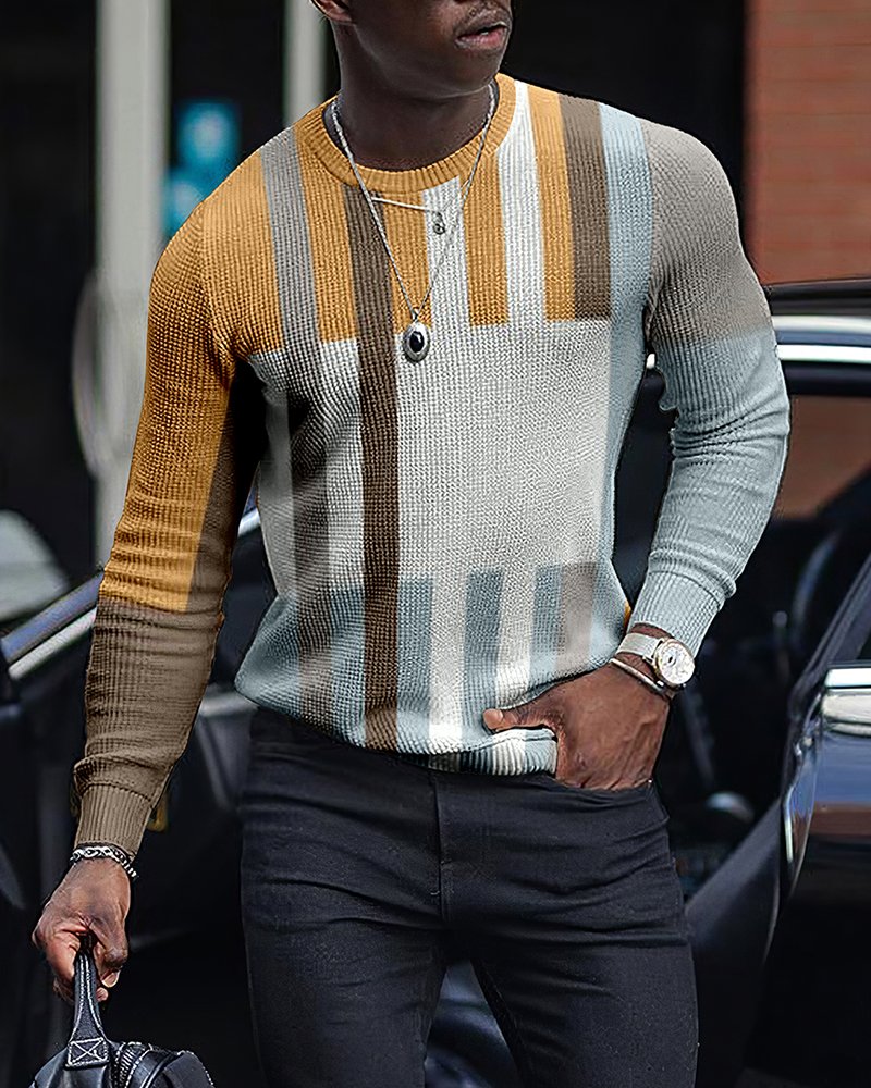 LONG SLEEVE FASHION CONTRAST COLOR ROUND NECK MEN'S TOP