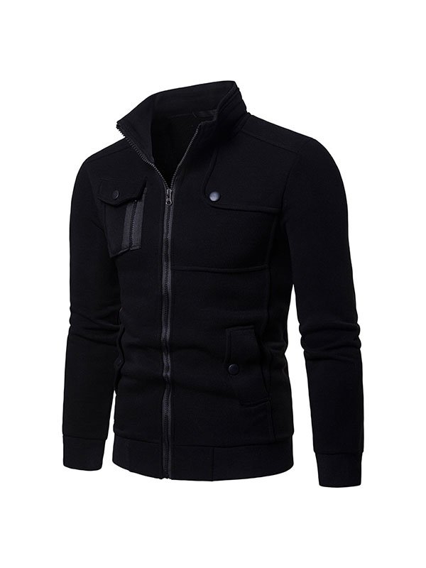 Men's Casual Stand-Collar Multi-Pocket Zipper Cardigan Top