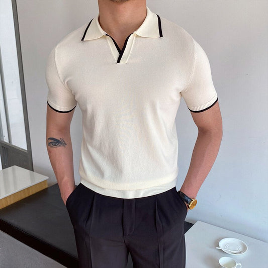 Men&#039;s Casual Striped Short Sleeve Knit T-Shirt White M