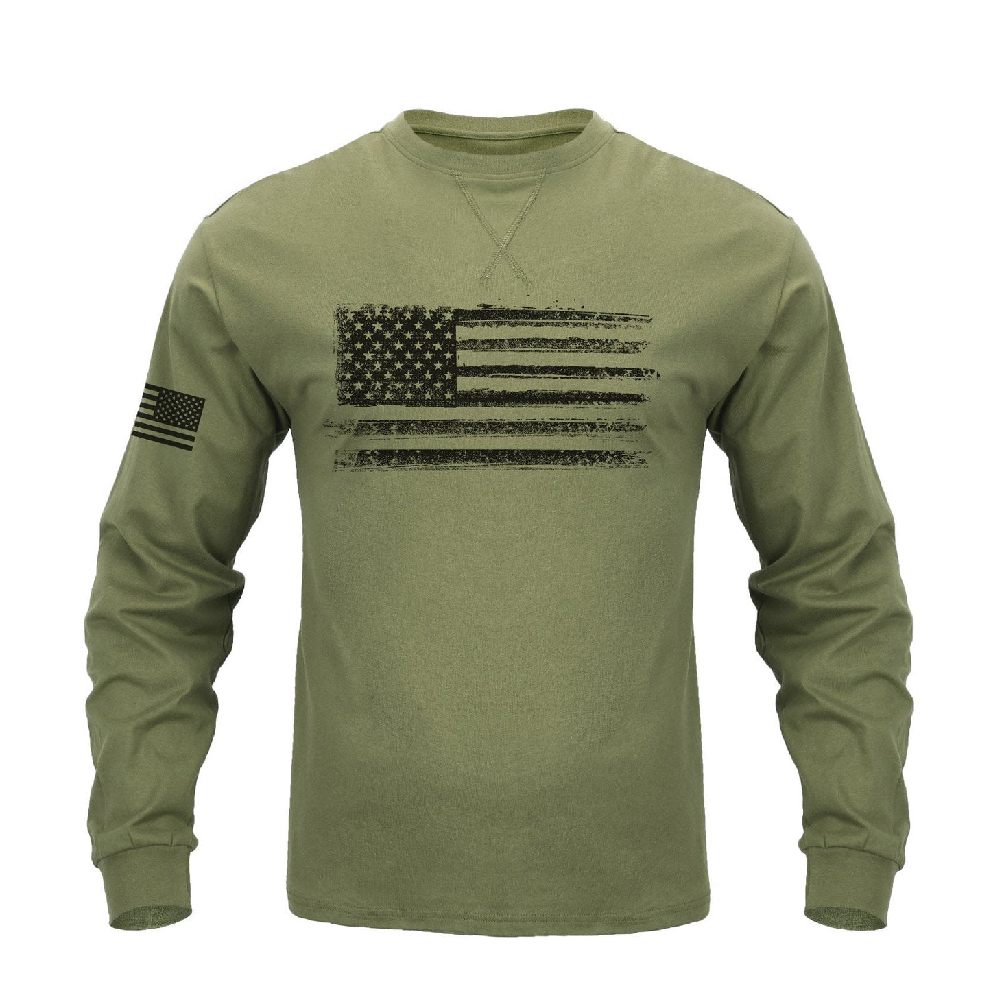 Men's 100% Cotton Patriotic American Flag Graphic Crewneck Long Sleeve T-shirts