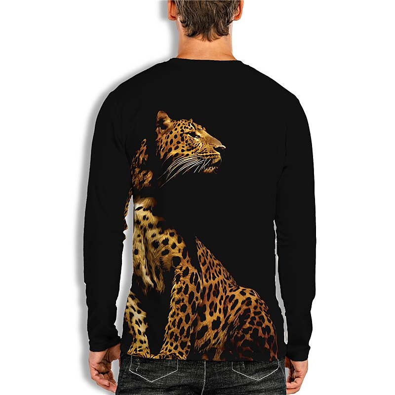 Men's Unisex T shirt 3D Print Leopard Graphic Prints Animal Crew Neck  Black M