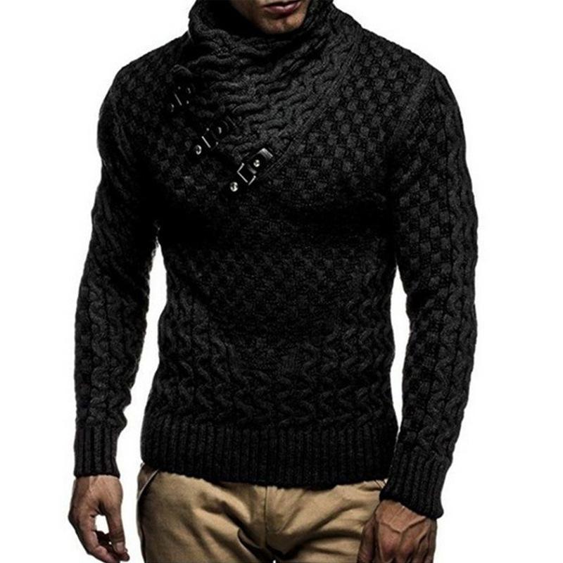 Men Plaid Knitted Turtleneck Sweater